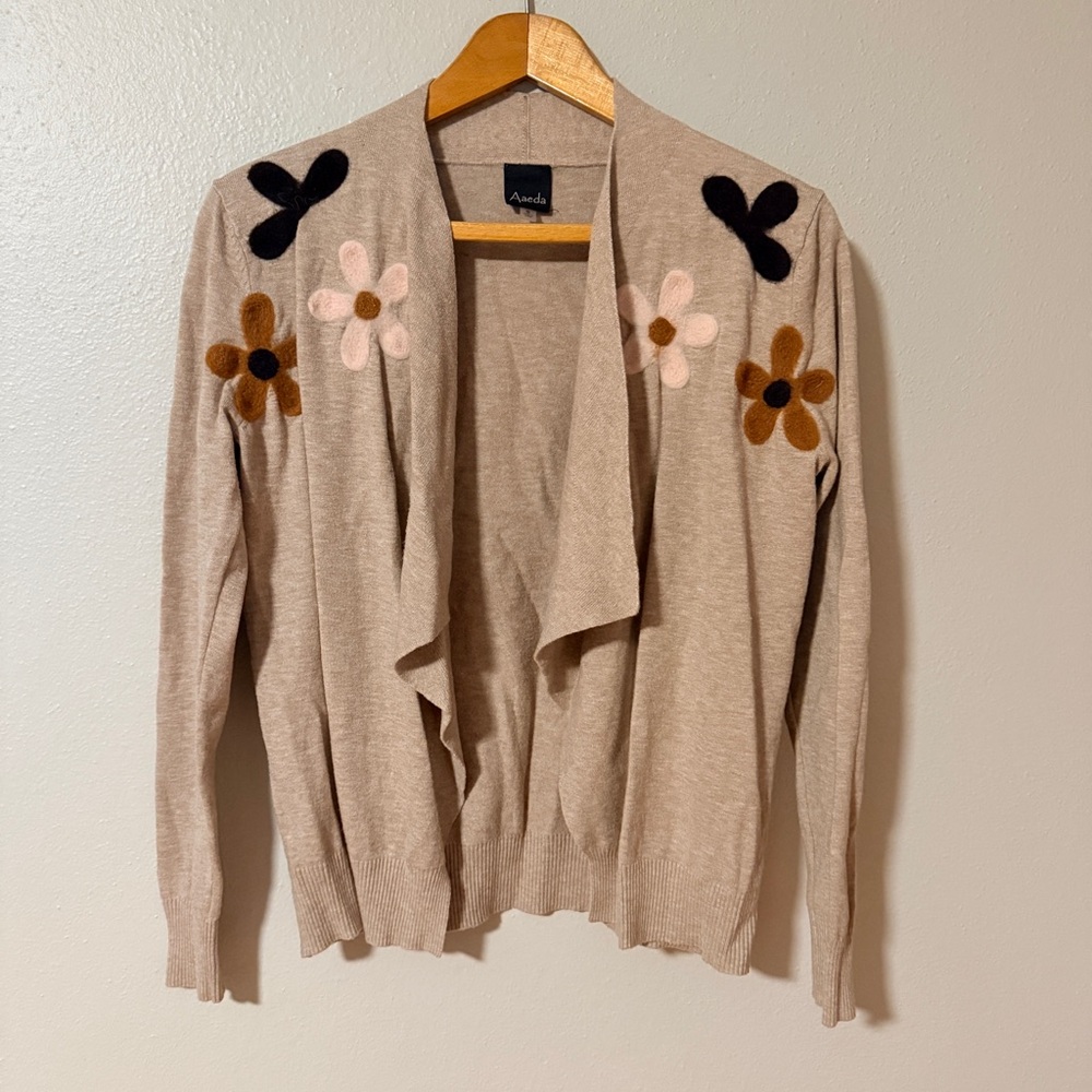 2 for $20! Aaeda Women's Tan Cardigan with Floral Design